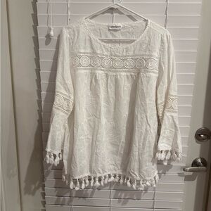 Westport White Lace Tunic with Tassels